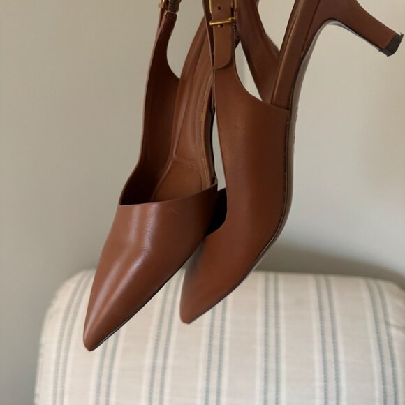 Franco Sarto Leather Slingback Heels | Brown | Pointed Toe - Picture 3 of 4